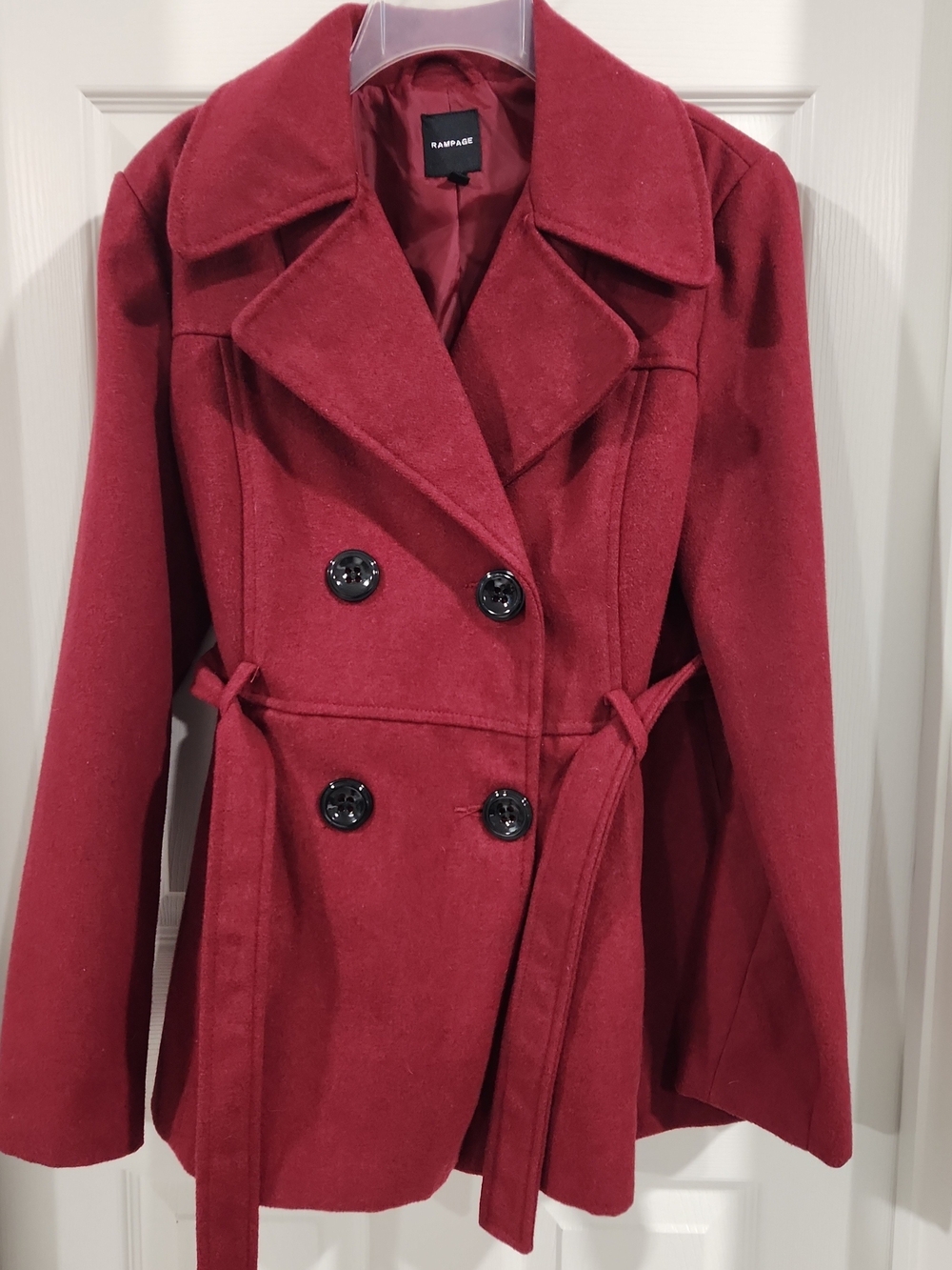 Rampage Women's Double-Breasted Red Wool Blend Peacoat